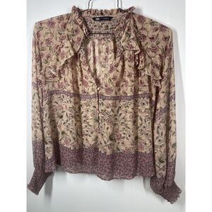 Zara Women's Cropped Sheer Puff Sleeve Floral Blouse Paisley Size S Cottage Core